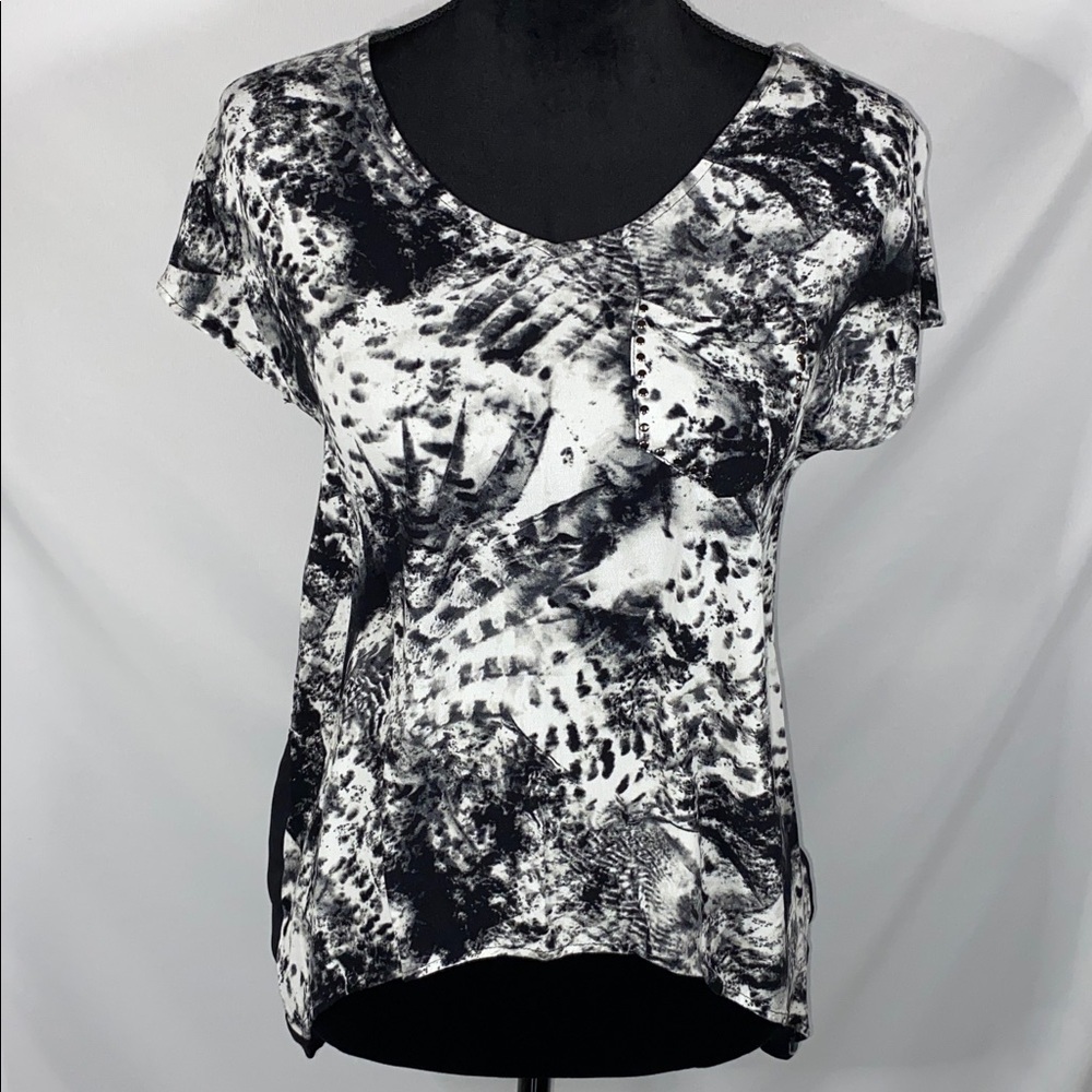 Rock & Republic Black White Studded Tie Dye Blouse XS